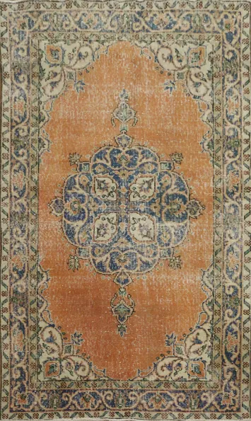 Vintage Distressed Wool Anatolian Turkish Area Rug 4x7