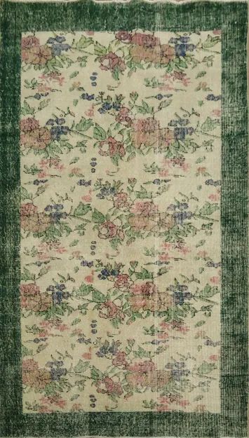 Unique Old Distressed Wool Anatolian Turkish Area Rug 4x7