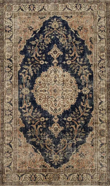 Distressed Wool Blue Anatolian Turkish Area Rug 4x7