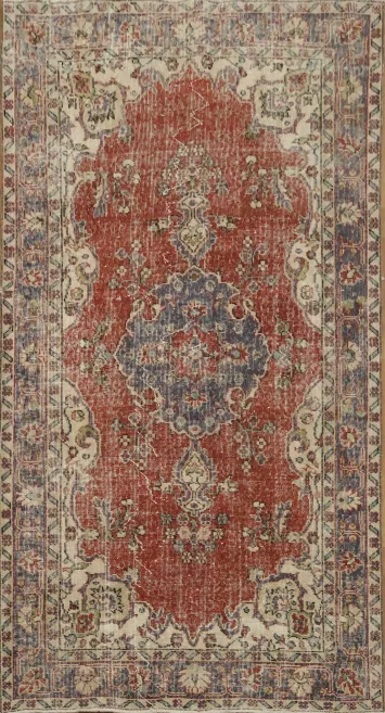 Distressed Anatolian Turkish Vintage Wool Area Rug 4x7