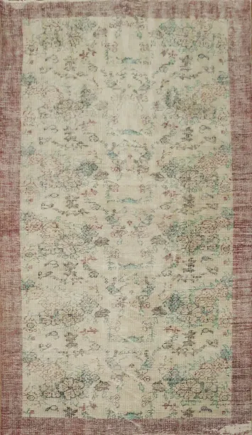 Vintage Distressed Wool Anatolian Turkish Area Rug 5x9