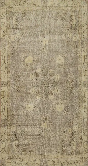 Muted Wool Vintage Distressed Turkish Area Rug 4x7