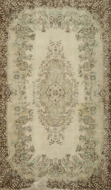 Floral Vintage Distressed Wool Area Rug 6x9