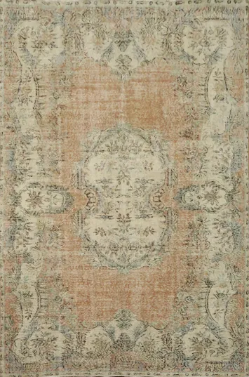 Muted Wool Vintage Distressed Turkish Area Rug 6x9
