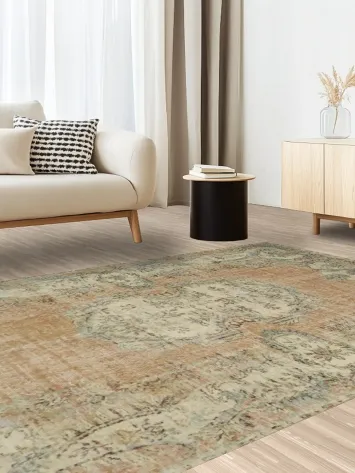 Muted Wool Vintage Distressed Turkish Area Rug 6x9