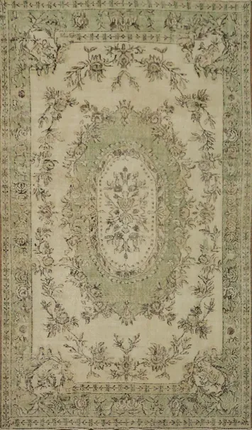 Floral Wool Vintage Distressed Turkish Area Rug 6x10