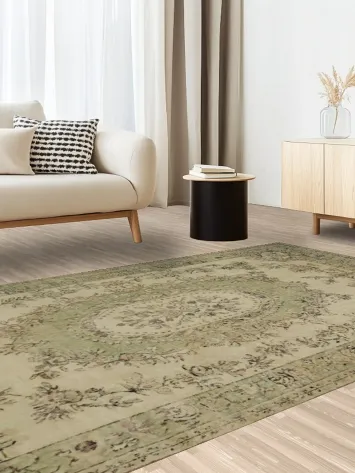 Floral Wool Vintage Distressed Turkish Area Rug 6x10