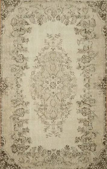 Vintage Distressed Wool Floral Turkish Area Rug 6x9