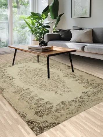 Vintage Distressed Wool Floral Turkish Area Rug 6x9