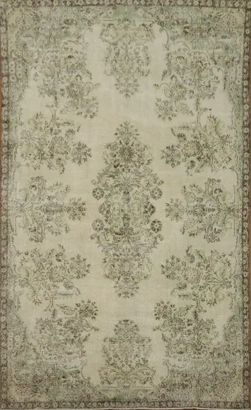 Classic Ivory and Olive Rug with Detailed Floral Patterns 6x10