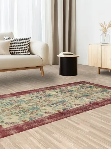 Animal Pictorial Vintage Distressed Turkish Area Rug 4x7