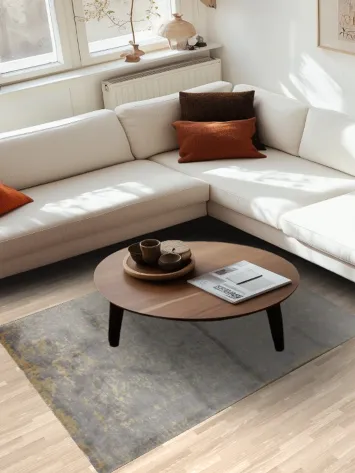 Stylish Gray Rug Featuring Minimalistic Gold Accents