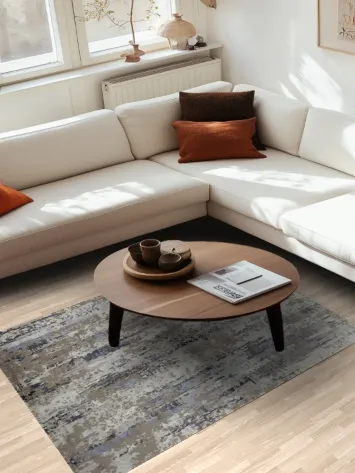 Artistic Area Rug Featuring Modern Blue and Neutral Patterns