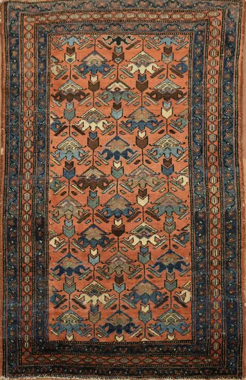 Decorative Vegetable Dye Geometric Persian Malayer Rug 3x4