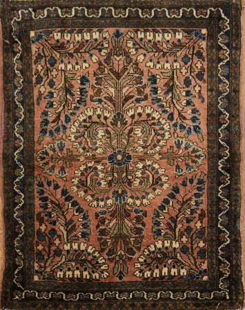 Square Persian Wool Hand-Knotted Sarouk Rug 2x2