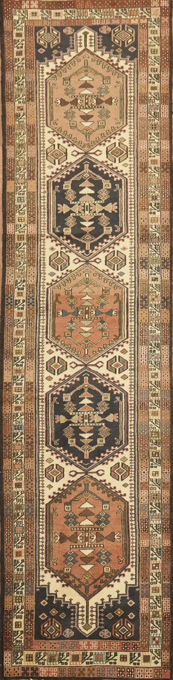 Geometric Wool Ardebil Persian Runner Rug 2x10