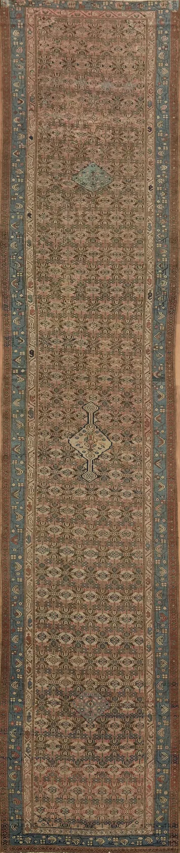 Pre-1900 Antique Vegetable Dye Malayer Persian Wool Runner Rug 3x16