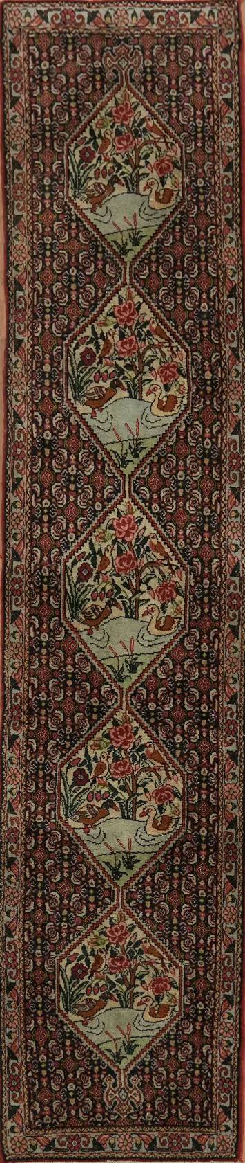 Bird Design Geometric Wool Bidjar Persian Runner Rug 2x8