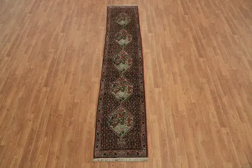 Bird Design Geometric Wool Bidjar Persian Runner Rug 2x8