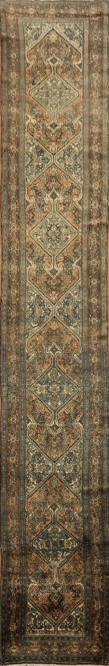 Collectible e4rOld Geometric Wool Bibikabad Persian Runner Rug 3x16