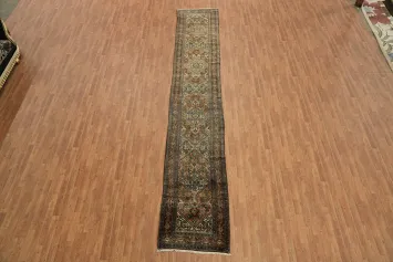 Collectible e4rOld Geometric Wool Bibikabad Persian Runner Rug 3x16