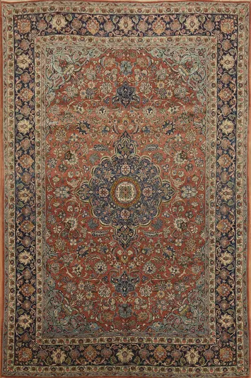Antique Vegetable Dye Kashan Dabir Persian Wool Area Rug 7x10