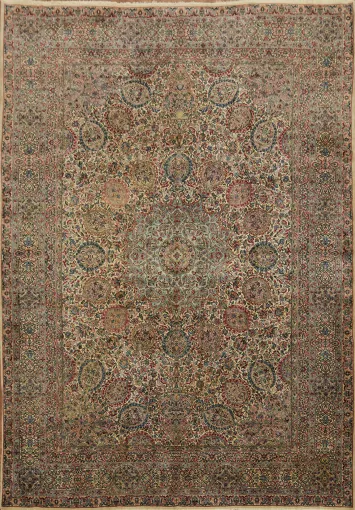 Antique Kerman Persian Large Floral Wool Rug 10x14