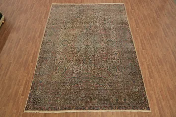 Antique Kerman Persian Large Floral Wool Rug 10x14