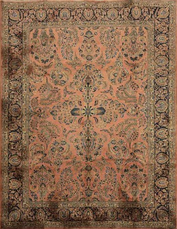Vintage Vegetables Dye Wool Sarouk Persian Area Rug 9x11