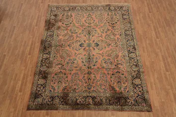 Vintage Vegetables Dye Wool Sarouk Persian Area Rug 9x11