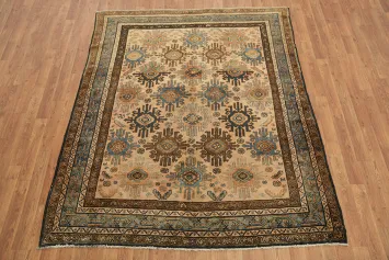 Pre-1900 Antique Geometric Wool Malayer Persian Rug 5x6