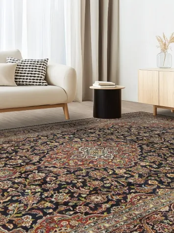 Signed Floral Wool Kashan Persian Area Rug 9x13