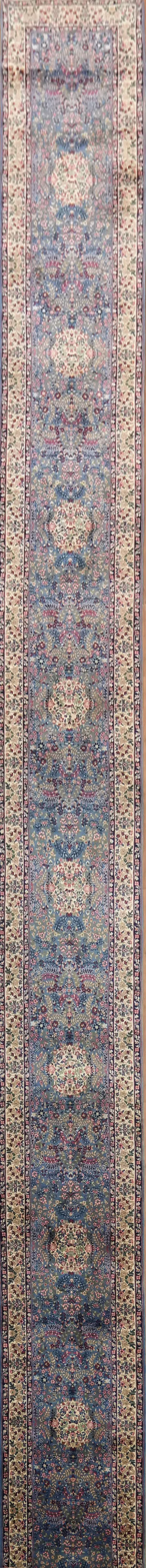 Palace Size Floral Wool Kerman Persian Runner Rug 3x28