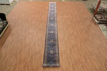 Palace Size Floral Wool Kerman Persian Runner Rug 3x28