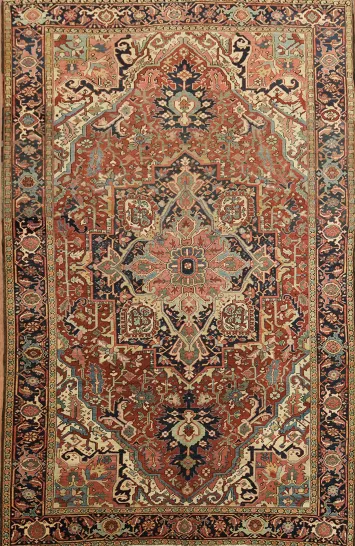 Old Vegetable Dye Geometric Heriz Persian Area Rug 7x11