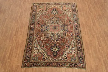 Old Vegetable Dye Geometric Heriz Persian Area Rug 7x11