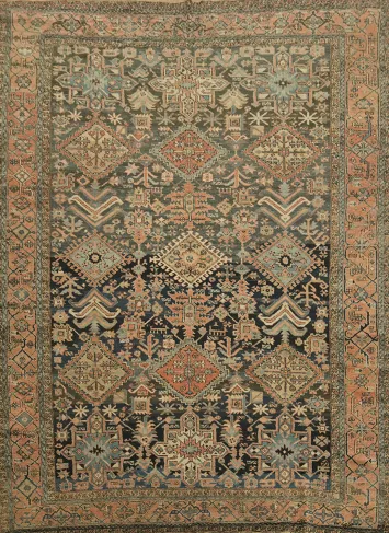 Pre-1900 Antique Heriz Serapi Persian Wool Area Rug 9x12