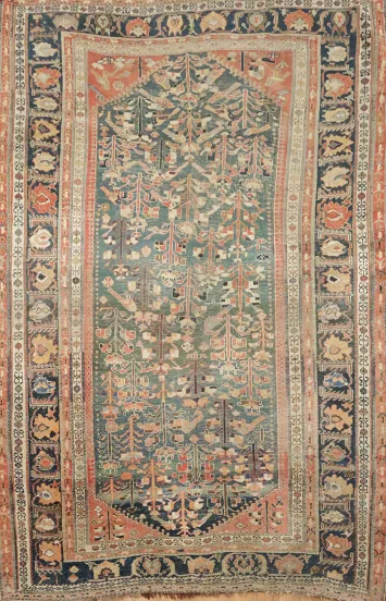 Pre-1900 Antique Vegetable Dye Green Wool Qashqai Persian Area Rug 5x8