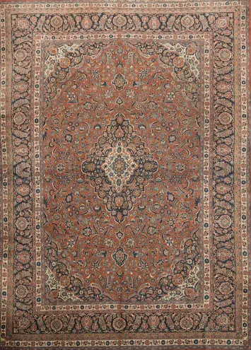Wool Floral Kashan Persian Large Rug 10x14