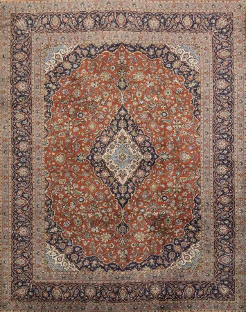 Floral Wool Kashan Persian Area Rug 10x13