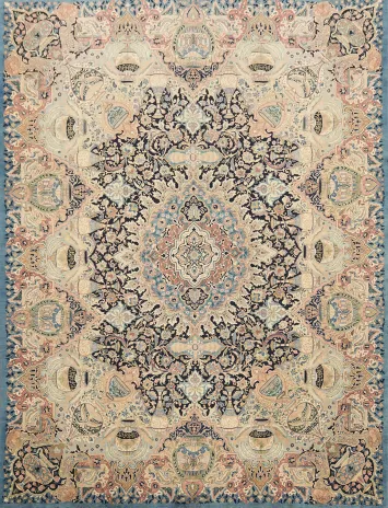 Pictorial Blue Wool Kashmar Persian Area Rug 10x13