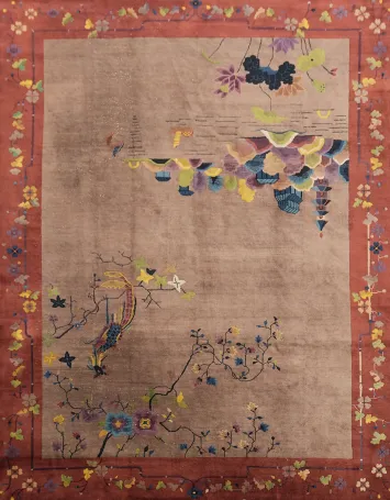 Old Wool Art Deco Chinese Area Rug 9x12