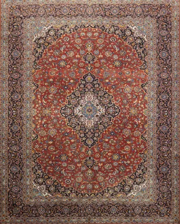 Vintage Wool Kashan Persian Area Rug 10x13