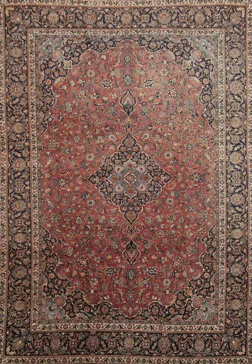Floral Wool Kashan Persian Area Rug 9x13