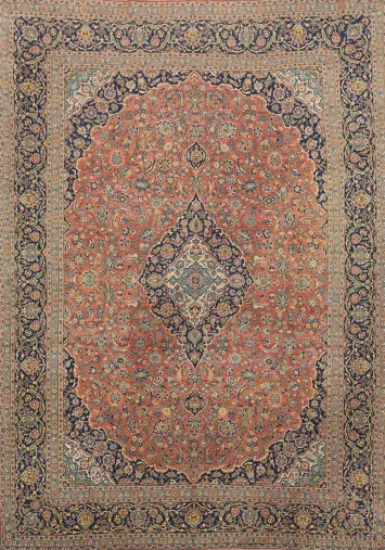 Floral Wool Kashan Persian Area Rug 9x13
