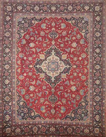 Old Floral Wool Kashan Persian Large Rug 11x14