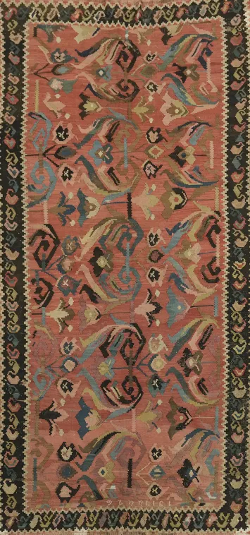 Antique Kilim Wool Turkish Runner Rug 4x9