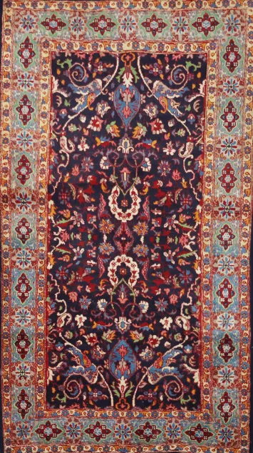 Blue Kashan Persian Wool Area Rug 3x6