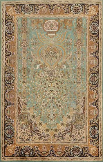 Vintage Silk Floral Kashmir Oriental Rug 4x6