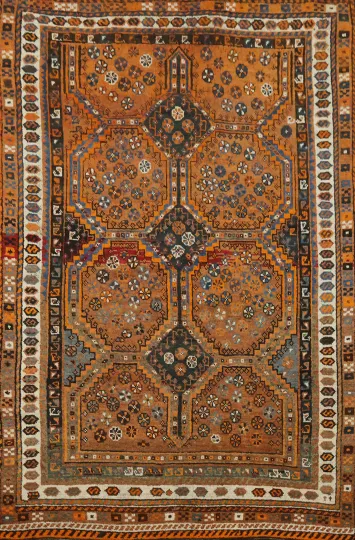 Tribal Wool Vintage Qashqai Persian Area Rug 5x8